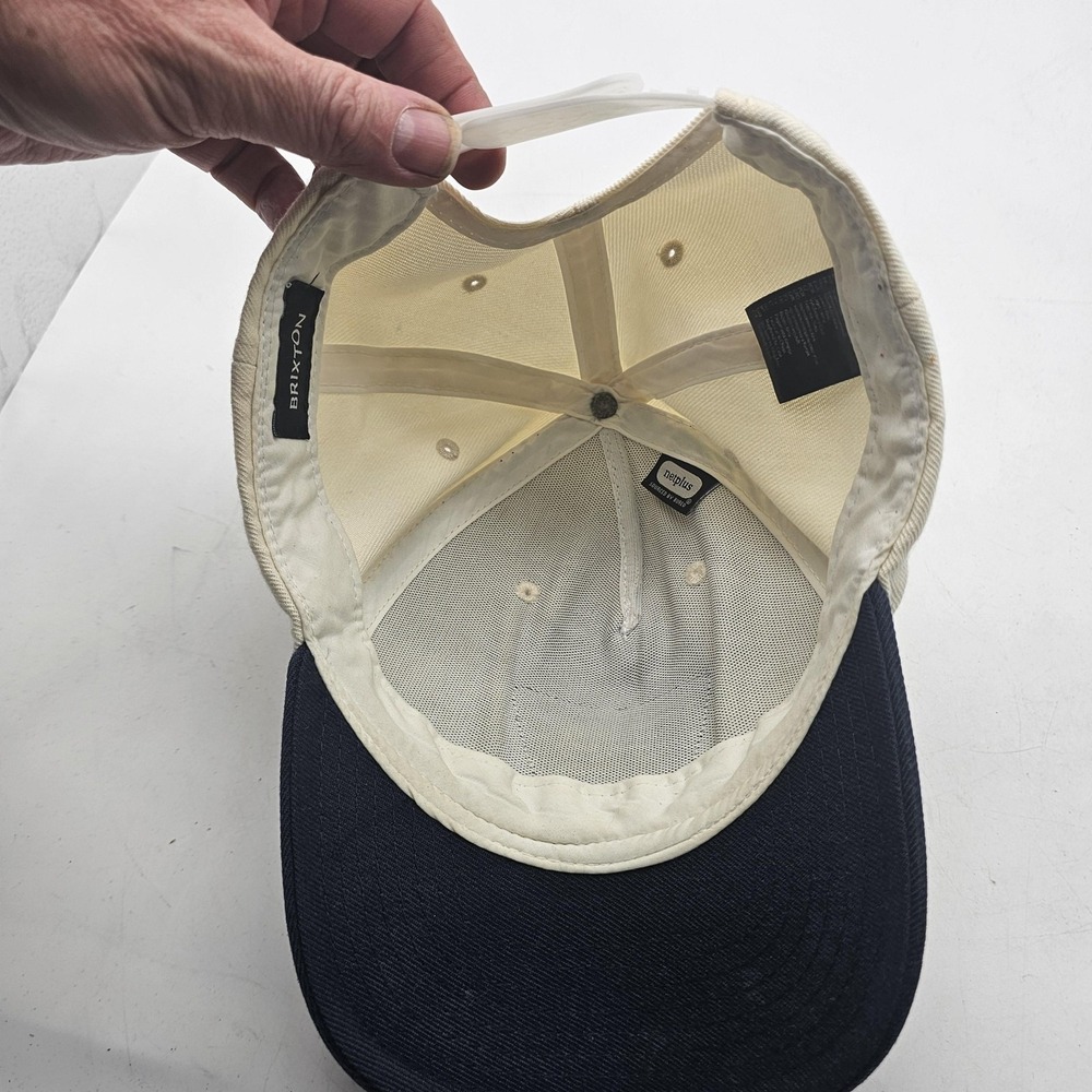 Brixton Company Hat Cap Snap Back Mens One Size Beige Navy Baseball Patch Logo - Picture 3 of 10